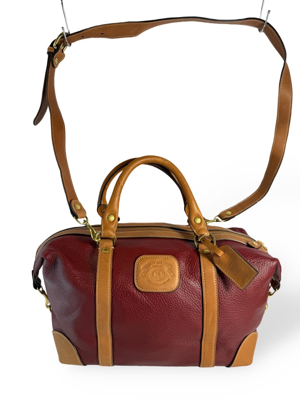 Ghurka Burgundy Leather Travel Satchel with Tan Trim